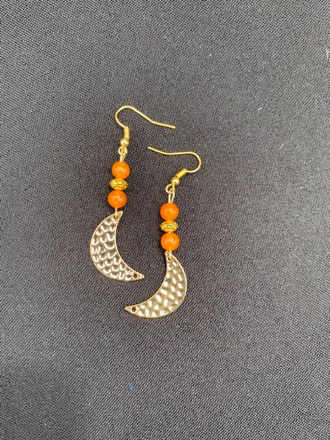 Beaded Gold Moon Earring